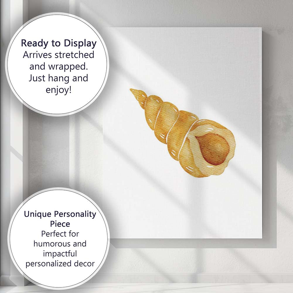 Golden Spiral Seashell Watercolour Coastal Marine Illustration Canvas Wall Art Print Decor Picture Ready to Hang