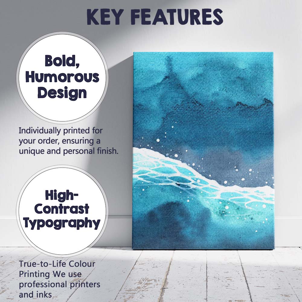 Moody Blue Ocean Wave Watercolour Seascape Abstract Canvas Wall Art Print Decor Picture Ready to Hang