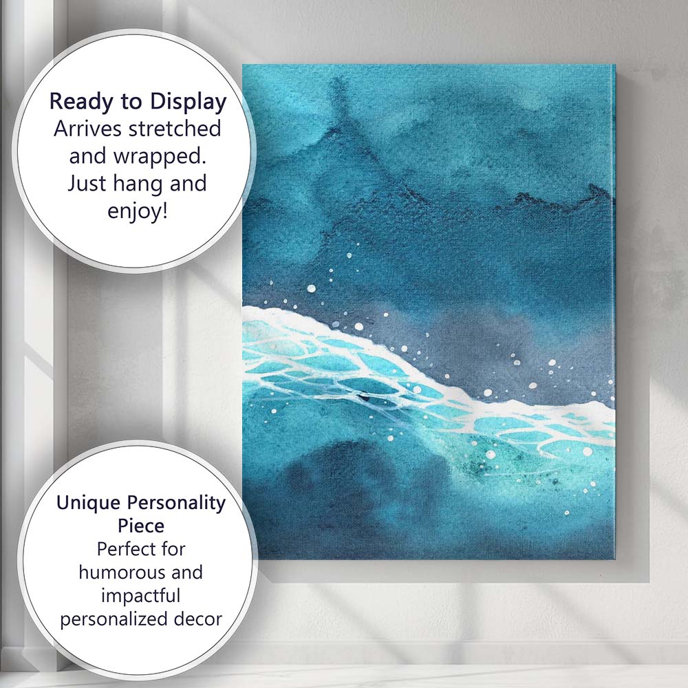 Moody Blue Ocean Wave Watercolour Seascape Abstract Canvas Wall Art Print Decor Picture Ready to Hang