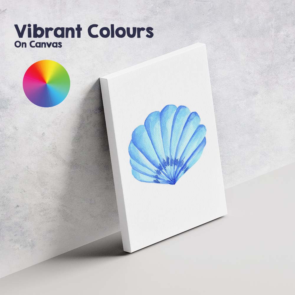 Bright Blue Scallop Seashell Watercolour Coastal Marine Illustration Canvas Wall Art Print Decor Picture Ready to Hang