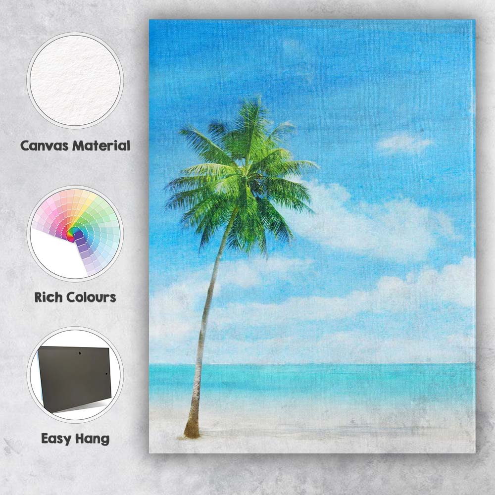 Tropical Palm Tree Beach Ocean Coastal Landscape Canvas Wall Art Print Decor Picture Ready to Hang