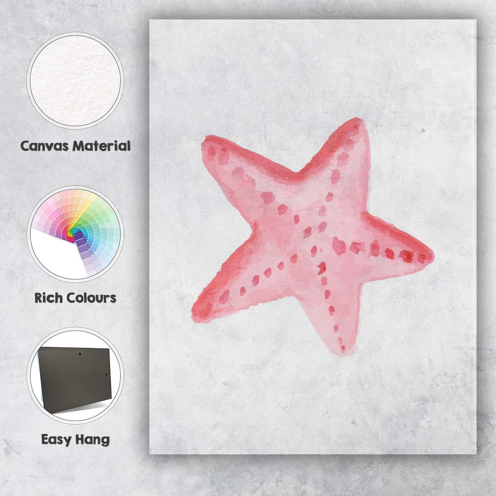 Pink Watercolour Starfish Coastal Marine Illustration Canvas Wall Art Print Decor Picture Ready to Hang