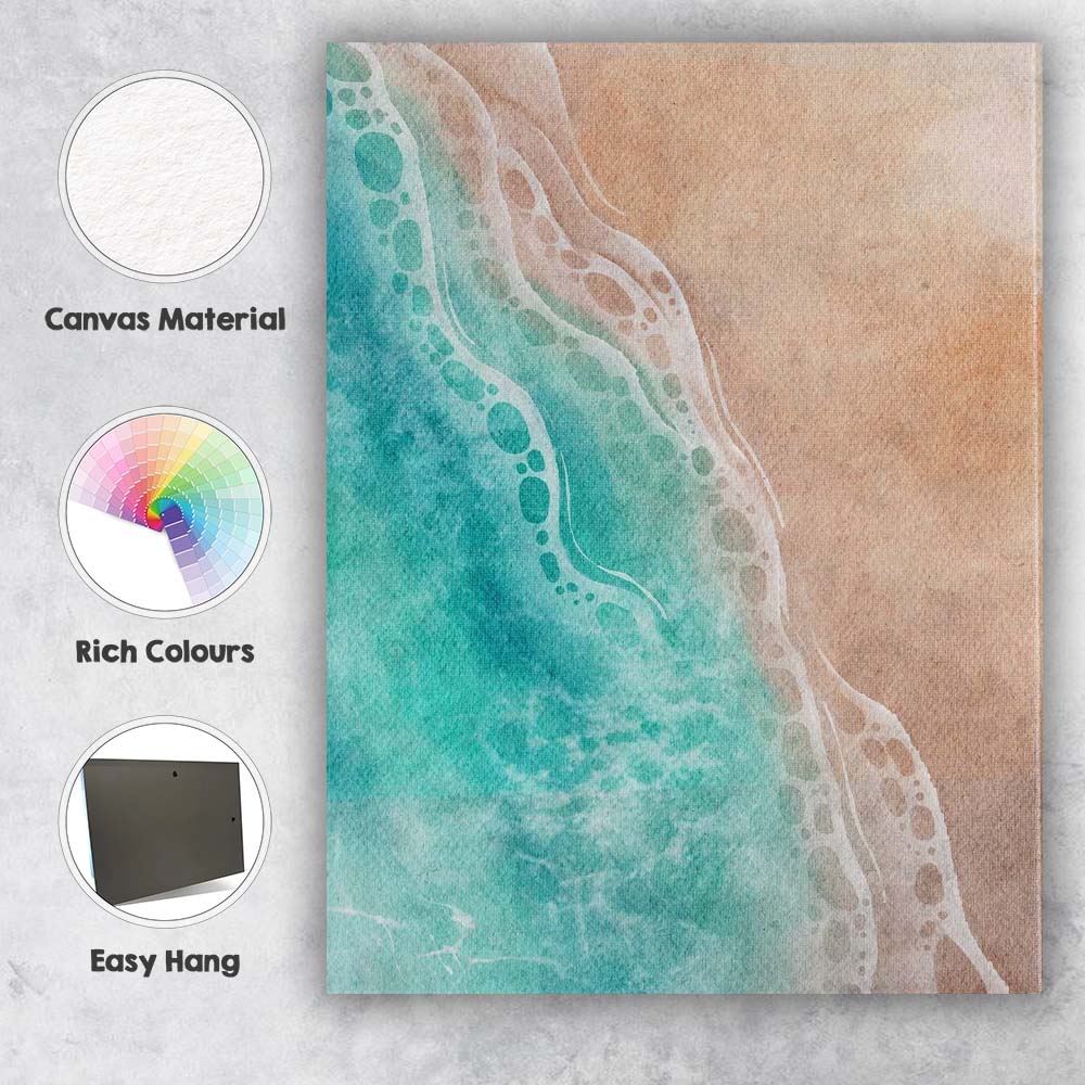 Turquoise Ocean Waves Sandy Beach Watercolour Seascape Canvas Wall Art Print Decor Picture Ready to Hang