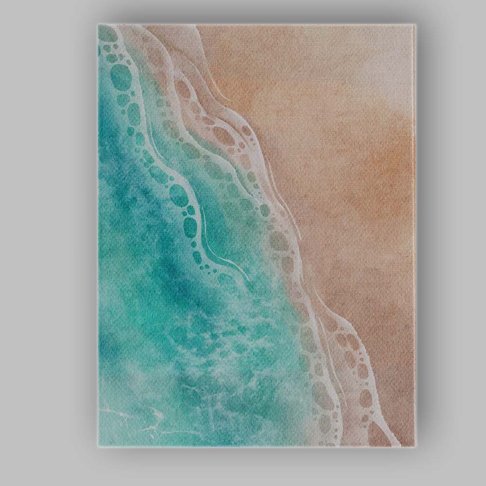 Turquoise Ocean Waves Sandy Beach Watercolour Seascape Canvas Wall Art Print Decor Picture Ready to Hang