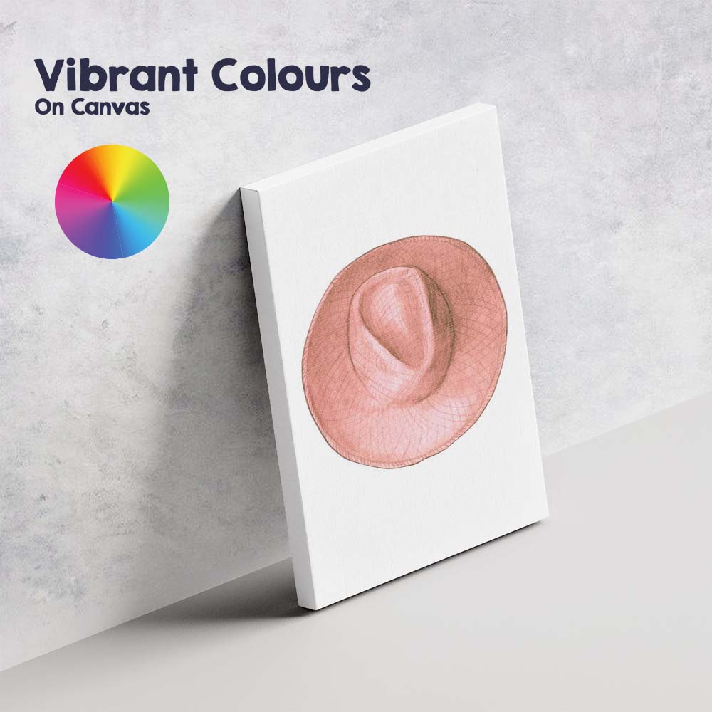 Blush Pink Wide Brim Summer Sun Hat Illustration Canvas Wall Art Print Decor Picture Ready to Hang