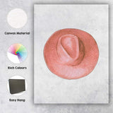 Blush Pink Wide Brim Summer Sun Hat Illustration Canvas Wall Art Print Decor Picture Ready to Hang
