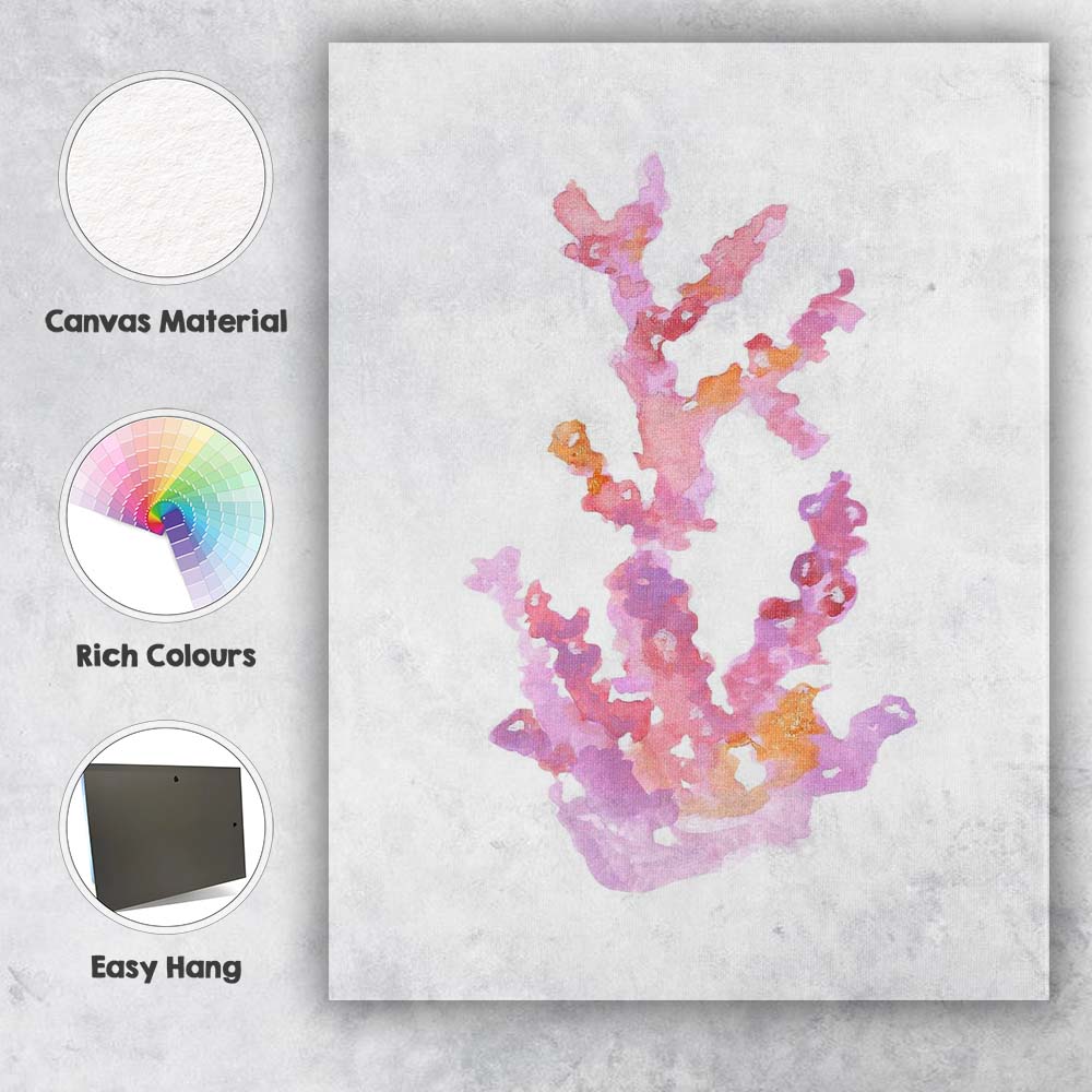Pink Purple Watercolour Coral Reef Coastal Marine Illustration Canvas Wall Art Print Decor Picture Ready to Hang