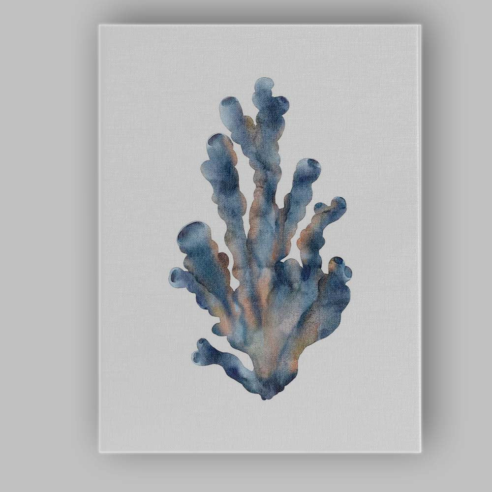 Blue Grey Watercolour Tube Coral Coastal Marine Illustration Canvas Wall Art Print Decor Picture Ready to Hang