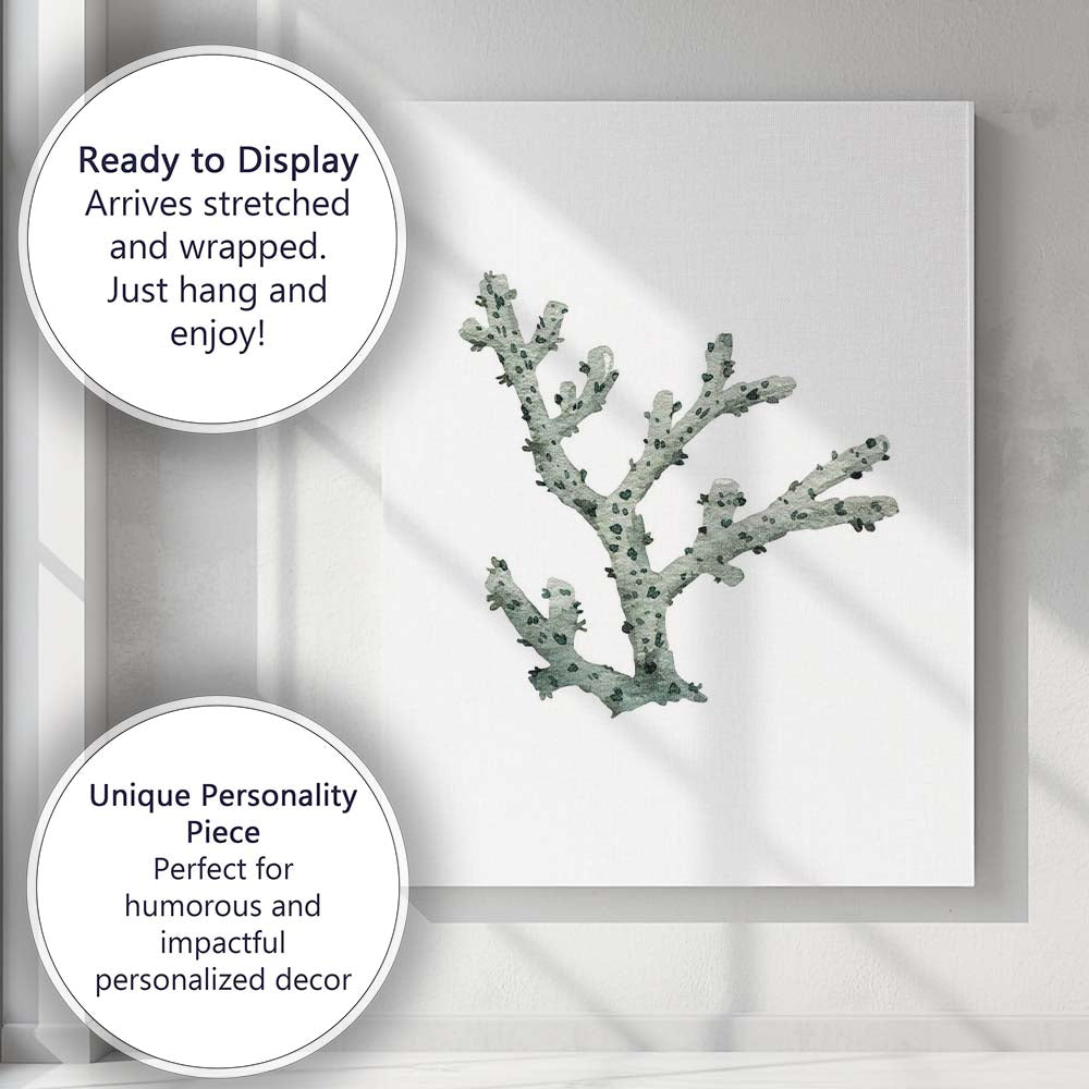 Soft Sage Branching Coral Watercolour Marine Illustration Canvas Wall Art Print Decor Picture Ready to Hang