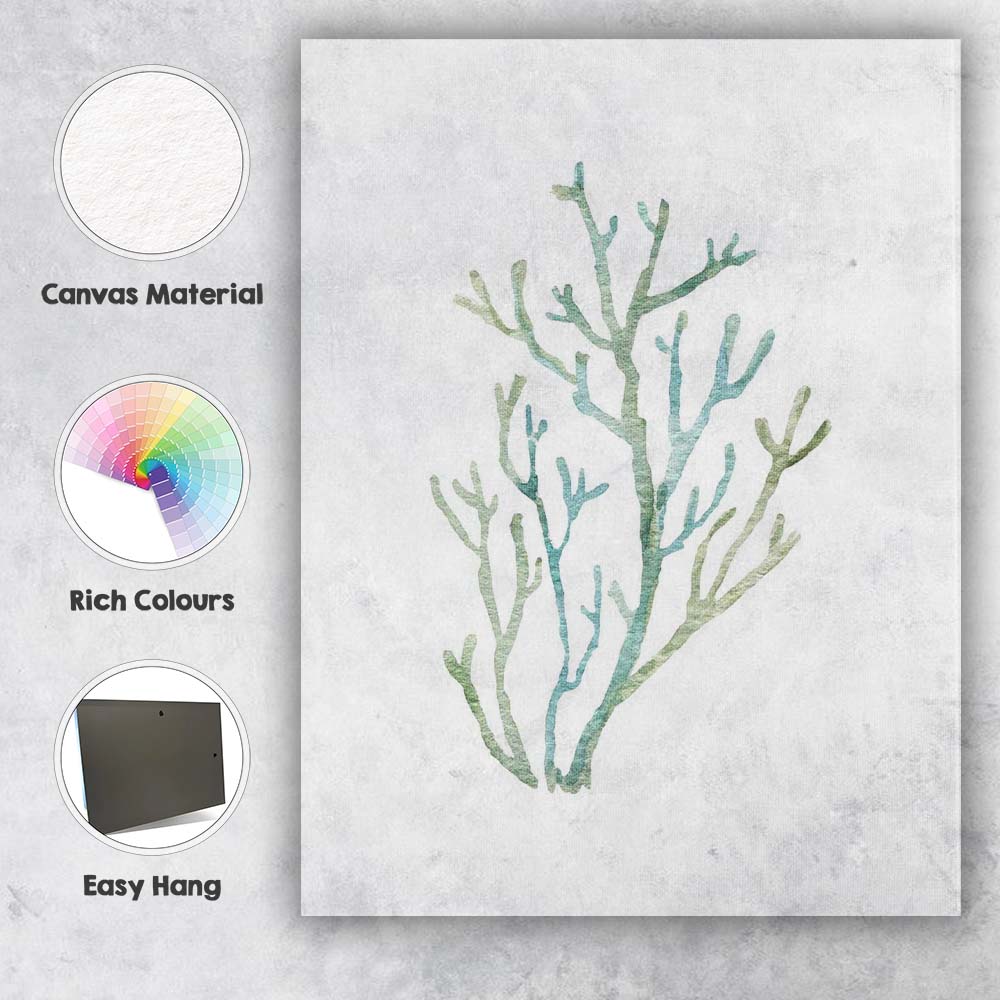 Seafoam Green Branch Coral Watercolour Coastal Illustration Canvas Wall Art Print Decor Picture Ready to Hang