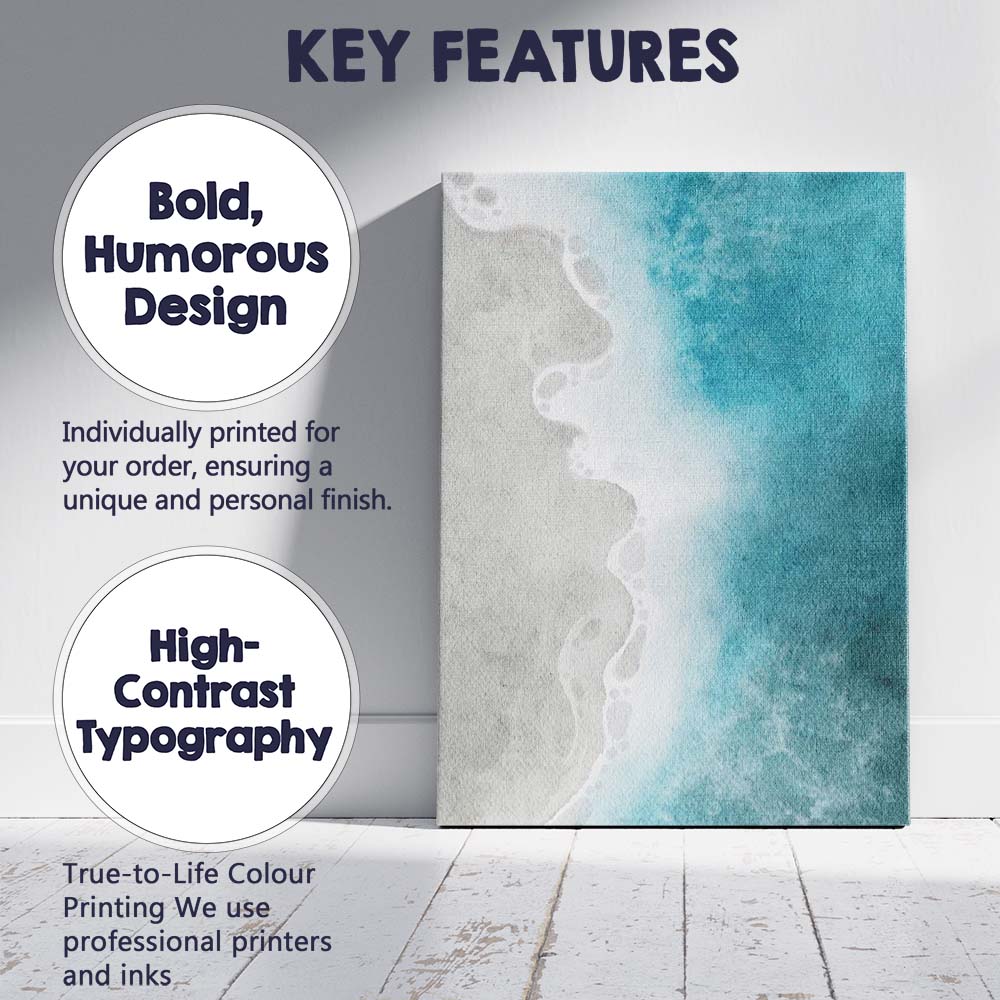 Turquoise Sea Foam Coastal Watercolour Abstract Beach Background Canvas Wall Art Print Decor Picture Ready to Hang