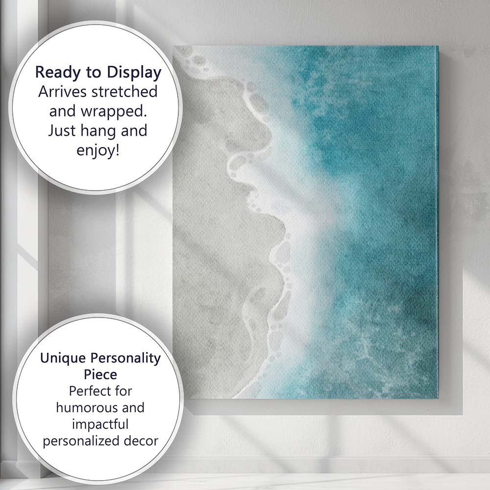 Turquoise Sea Foam Coastal Watercolour Abstract Beach Background Canvas Wall Art Print Decor Picture Ready to Hang