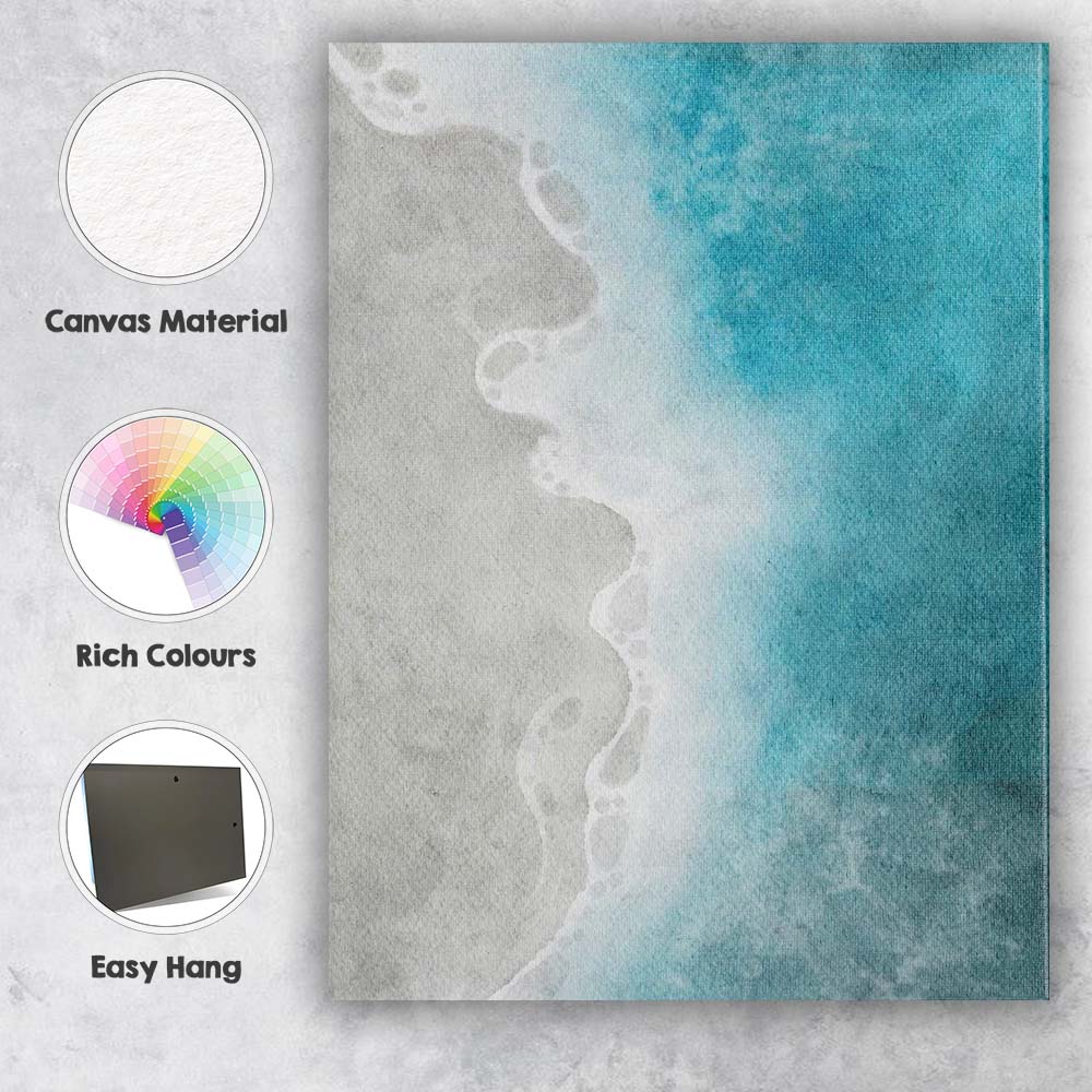 Turquoise Sea Foam Coastal Watercolour Abstract Beach Background Canvas Wall Art Print Decor Picture Ready to Hang