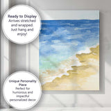 Blue Ocean Waves Sandy Beach Watercolour Seascape Canvas Wall Art Print Decor Picture Ready to Hang