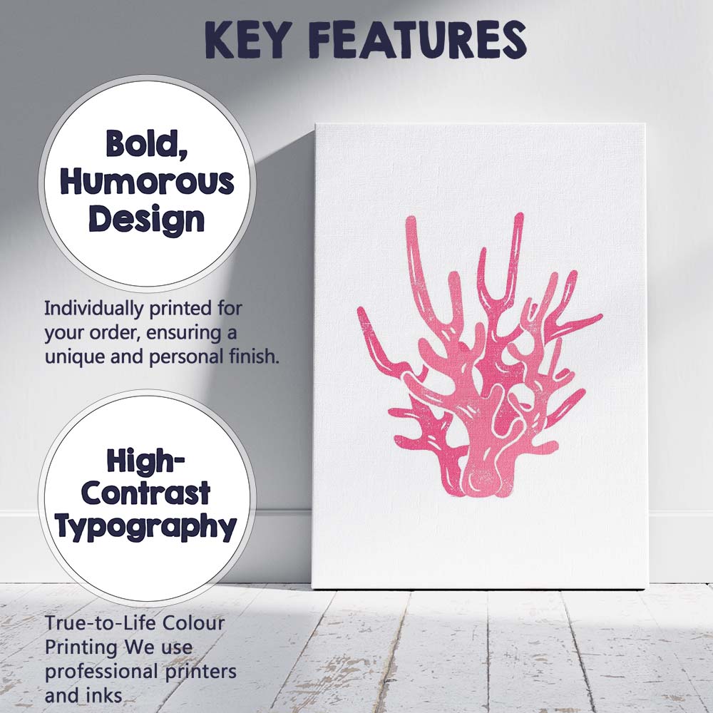 Pink Coral Reef Coastal Minimal Illustration Canvas Wall Art Print Decor Picture Ready to Hang
