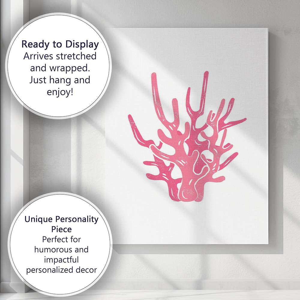Pink Coral Reef Coastal Minimal Illustration Canvas Wall Art Print Decor Picture Ready to Hang