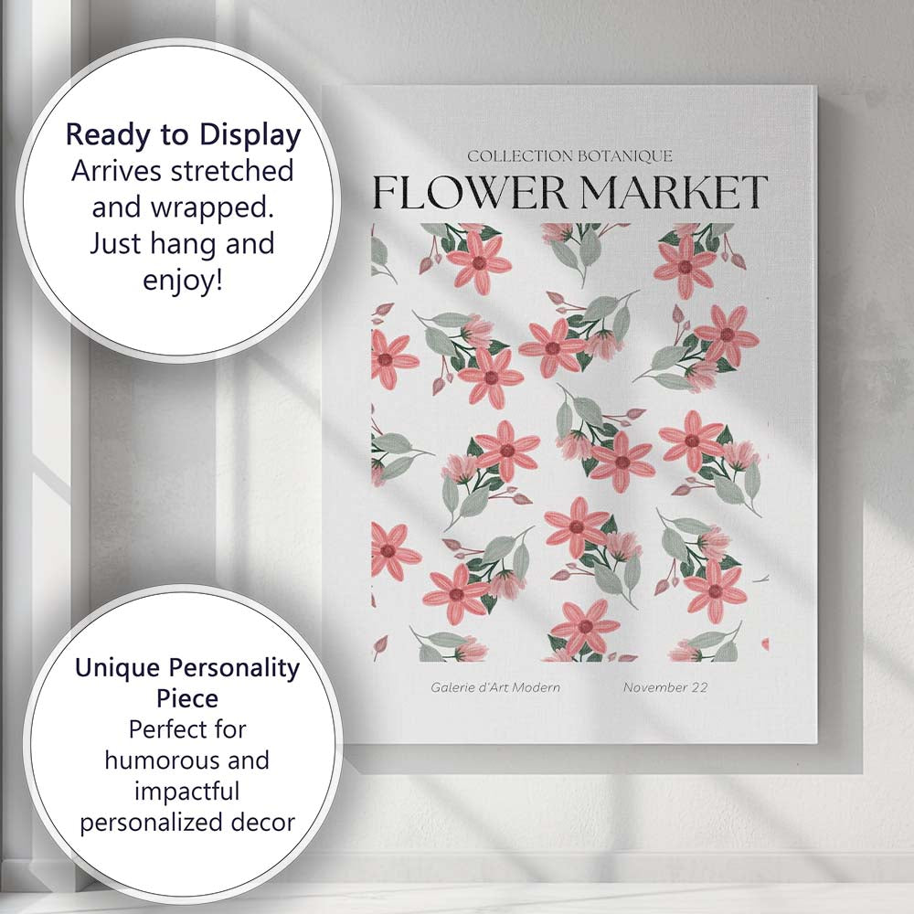 Coral Pink Floral Flower Market Botanical Poster Canvas Wall Art Print Decor Picture Ready to Hang