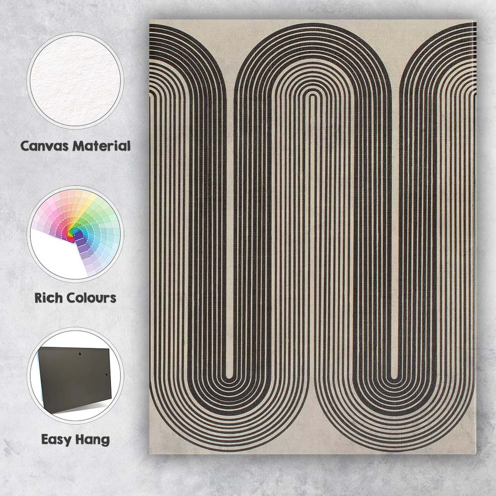 Black White Retro Geometric Arch Line Pattern Canvas Wall Art Print Decor Picture Ready to Hang