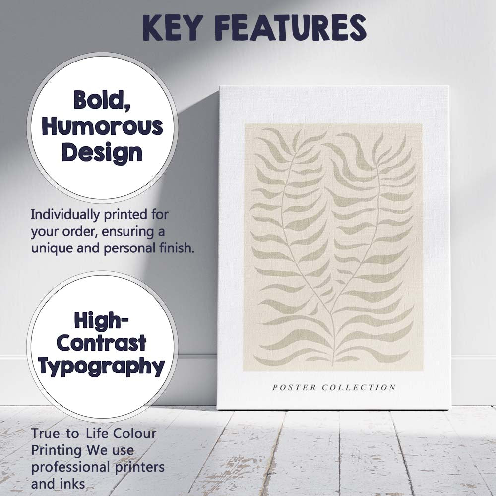 Minimal Beige Botanical Fern Leaf Poster Canvas Wall Art Print Decor Picture Ready to Hang
