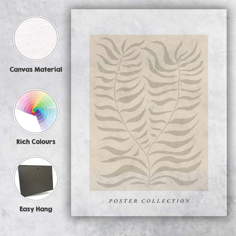 Minimal Beige Botanical Fern Leaf Poster Canvas Wall Art Print Decor Picture Ready to Hang