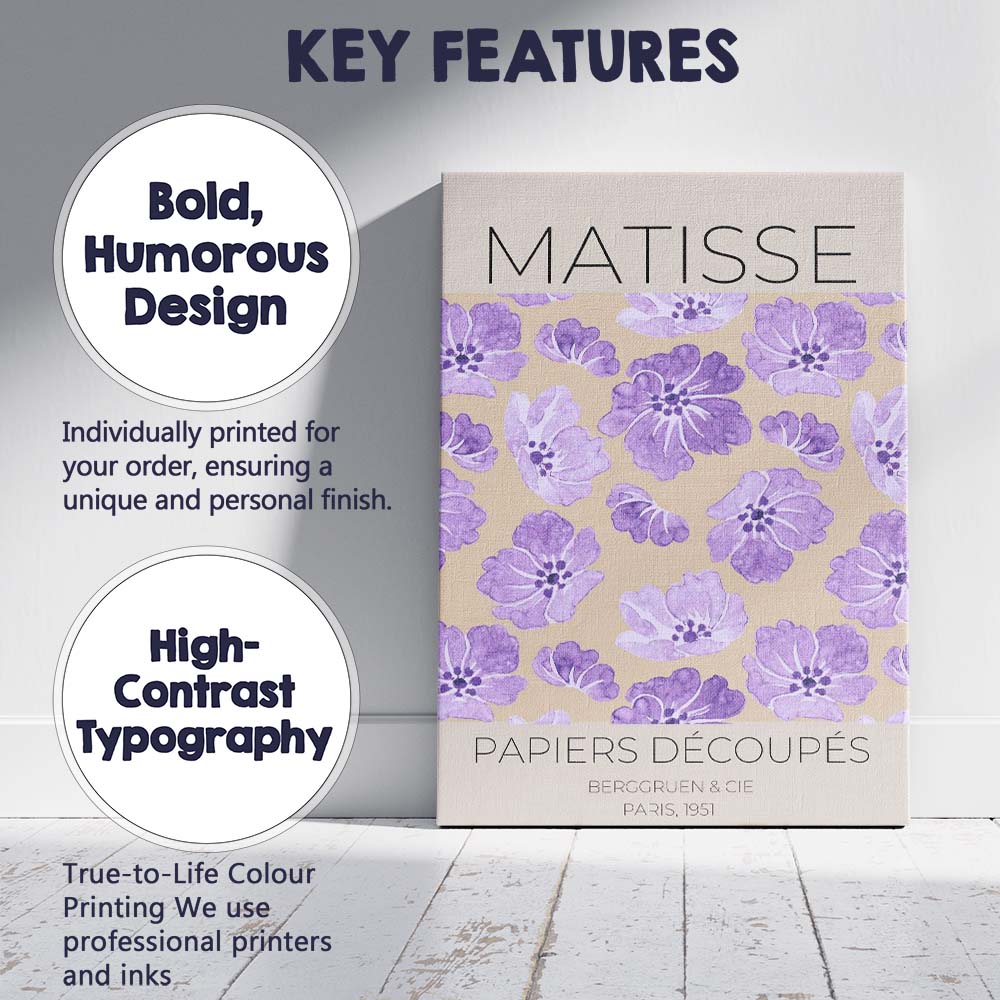 Henri Matisse Purple Watercolour Floral Exhibition Poster Canvas Wall Art Print Decor Picture Ready to Hang