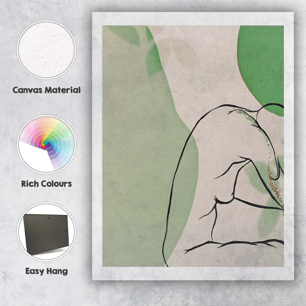 Soft Sage Green Abstract Female Figure Line Art Canvas Wall Art Print Decor Picture Ready to Hang