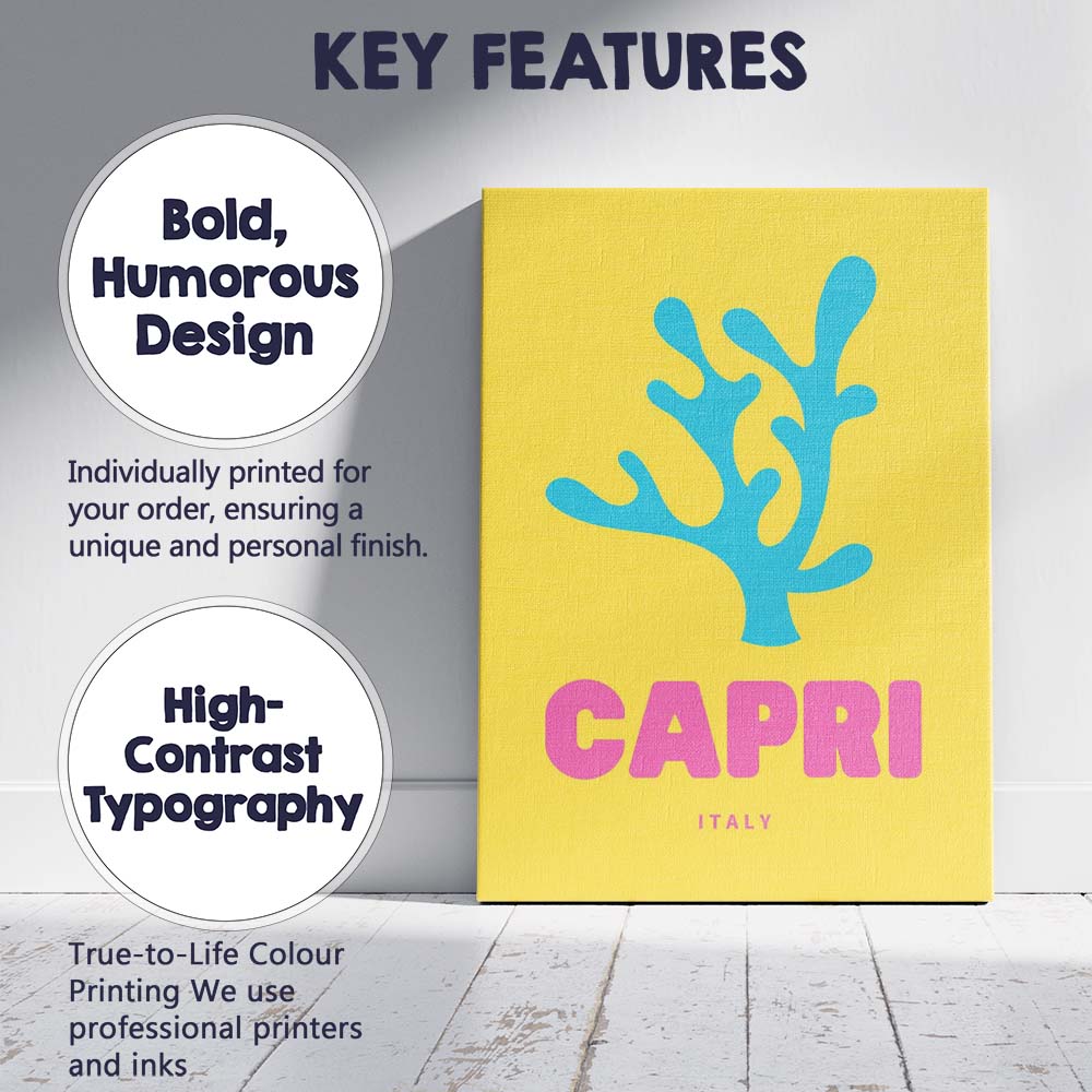 Minimalist Capri Coral Seaweed Travel Poster Canvas Wall Art Print Decor Picture Ready to Hang