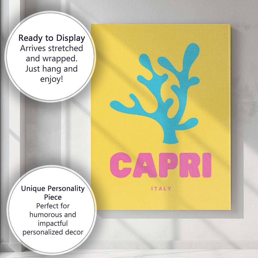 Minimalist Capri Coral Seaweed Travel Poster Canvas Wall Art Print Decor Picture Ready to Hang