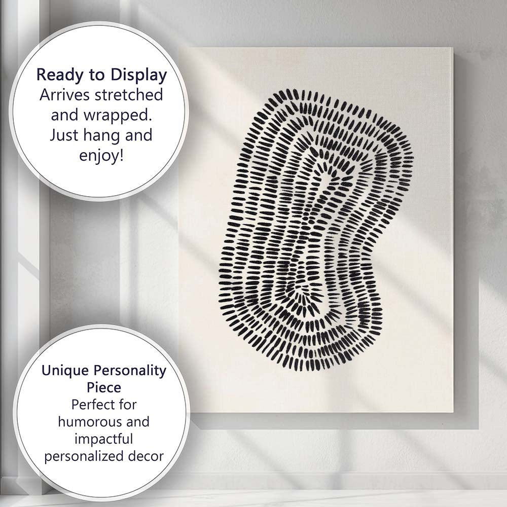 Black Organic Spiral Brushstroke Abstract Minimalist Canvas Wall Art Print Decor Picture Ready to Hang