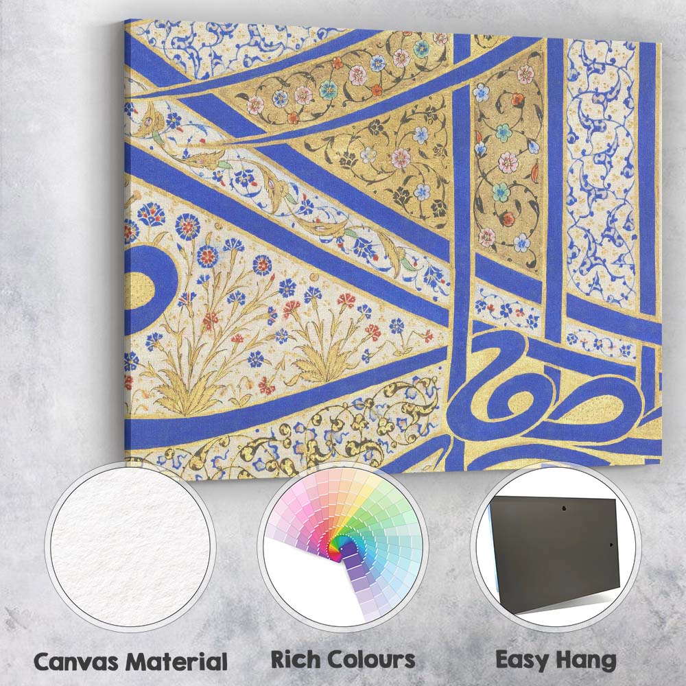 Blue Gold Islamic Geometric Floral Mosaic Pattern Canvas Wall Art Print Decor Picture Ready to Hang