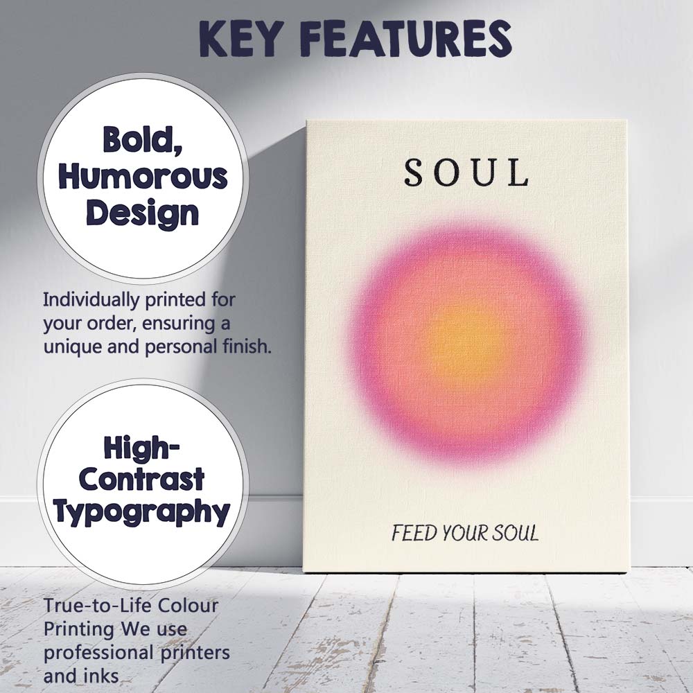 Soft Pink Orange Gradient Feed Your Soul Inspirational Typography Canvas Wall Art Print Decor Picture Ready to Hang