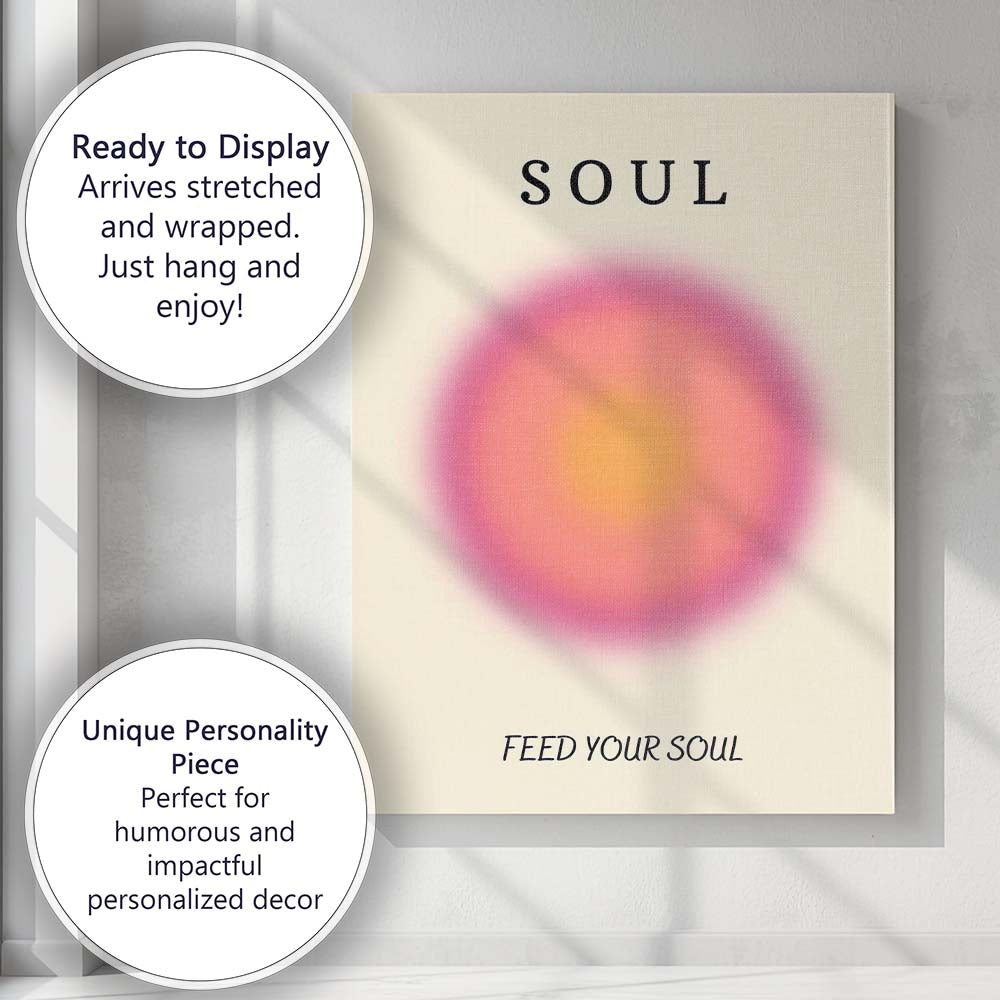 Soft Pink Orange Gradient Feed Your Soul Inspirational Typography Canvas Wall Art Print Decor Picture Ready to Hang