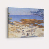 Pointillist Coastal Beach Children Seaside Landscape Painting Canvas Wall Art Print Decor Picture Ready to Hang