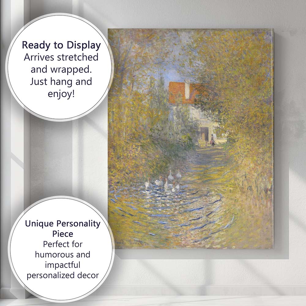 Claude Monet Autumn House Pond Impressionist Landscape Painting Canvas Wall Art Print Decor Picture Ready to Hang