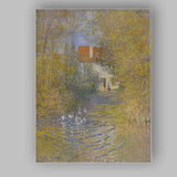 Claude Monet Autumn House Pond Impressionist Landscape Painting Canvas Wall Art Print Decor Picture Ready to Hang