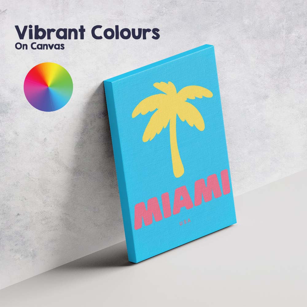 Bright Tropical Miami Palm Tree Retro Travel Poster Canvas Wall Art Print Decor Picture Ready to Hang