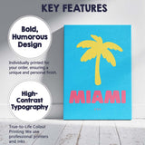 Bright Tropical Miami Palm Tree Retro Travel Poster Canvas Wall Art Print Decor Picture Ready to Hang