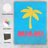 Bright Tropical Miami Palm Tree Retro Travel Poster Canvas Wall Art Print Decor Picture Ready to Hang