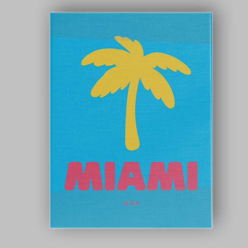 Bright Tropical Miami Palm Tree Retro Travel Poster Canvas Wall Art Print Decor Picture Ready to Hang