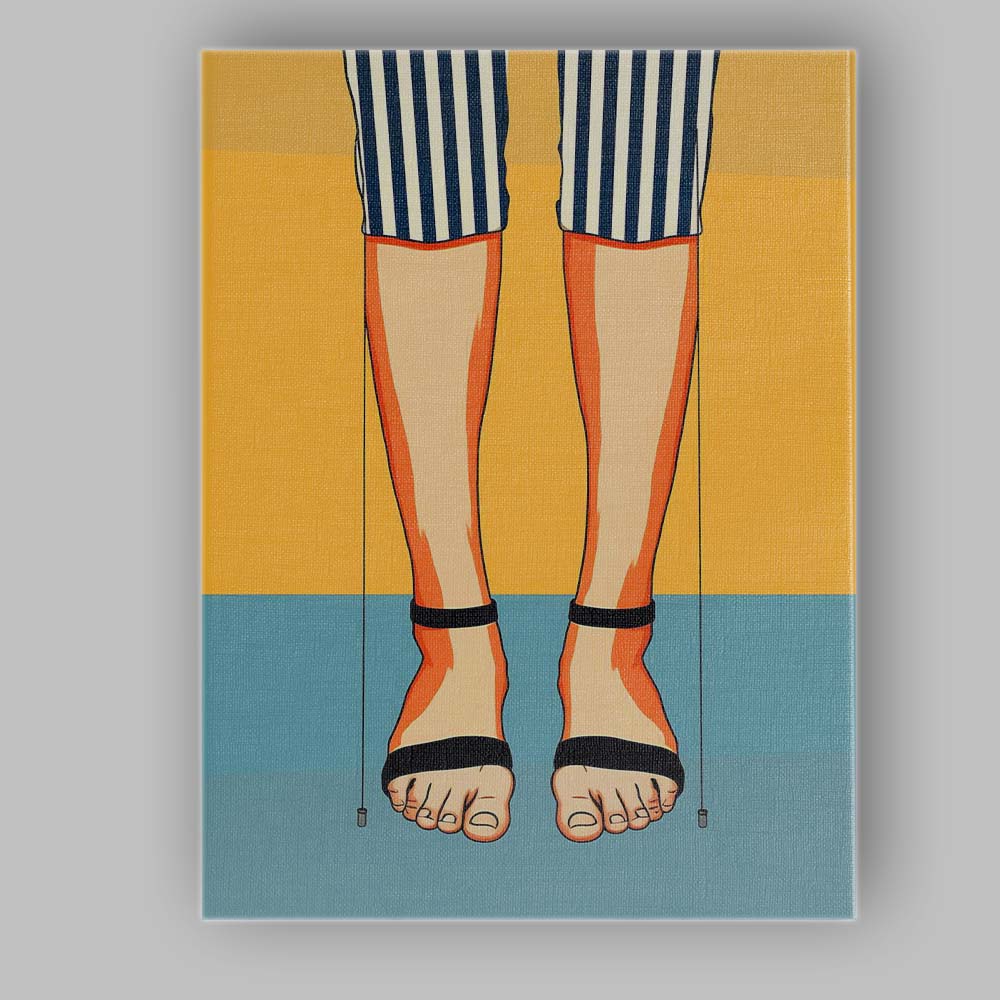Minimalist Striped Trousers Bare Feet Fashion Illustration Canvas Wall Art Print Decor Picture Ready to Hang