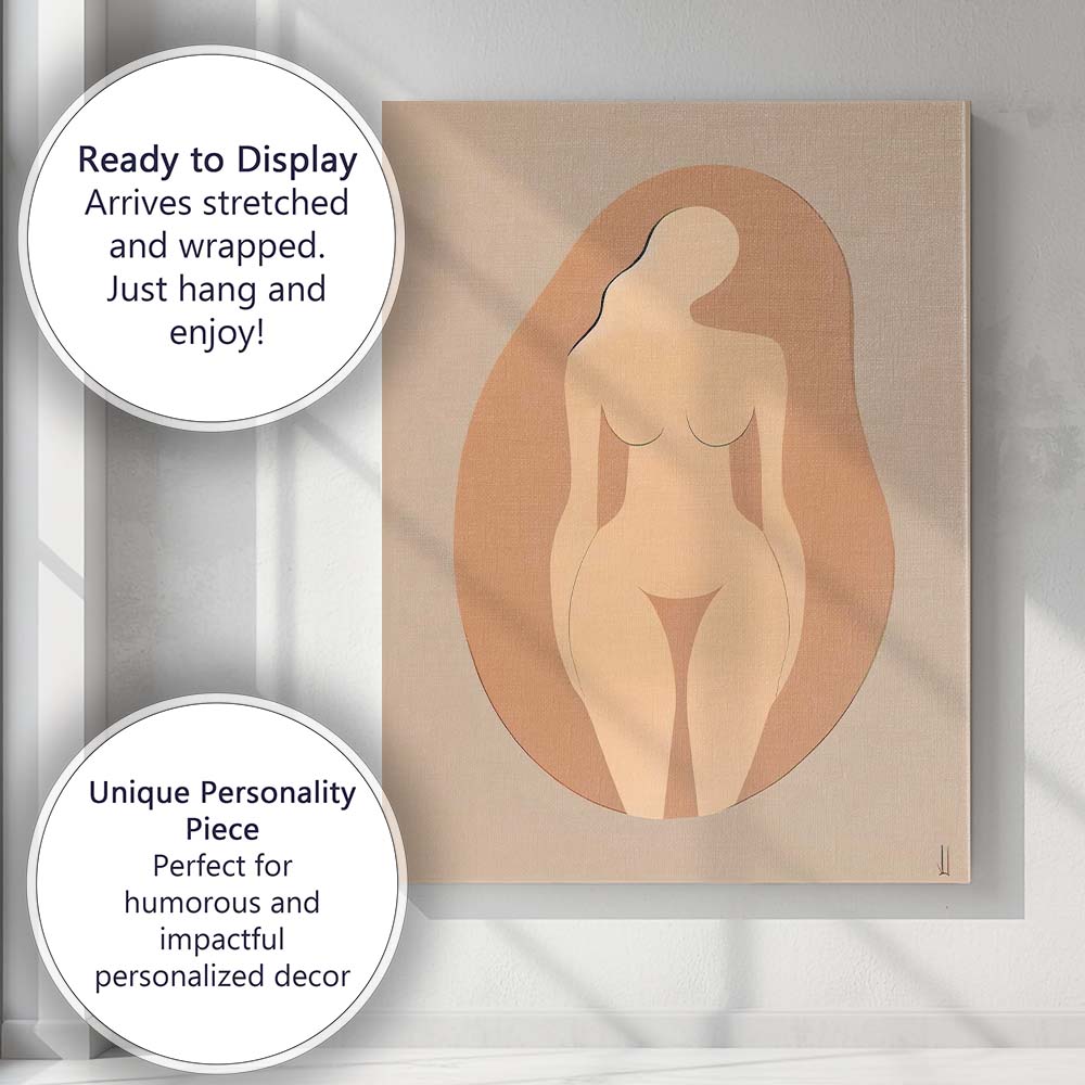 Minimalist Nude Female Back Silhouette Neutral Abstract Canvas Wall Art Print Decor Picture Ready to Hang