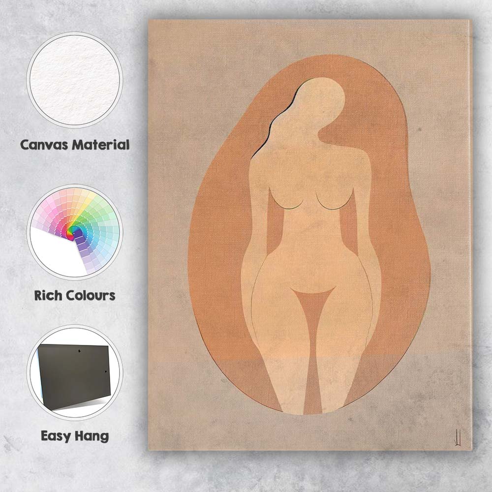 Minimalist Nude Female Back Silhouette Neutral Abstract Canvas Wall Art Print Decor Picture Ready to Hang