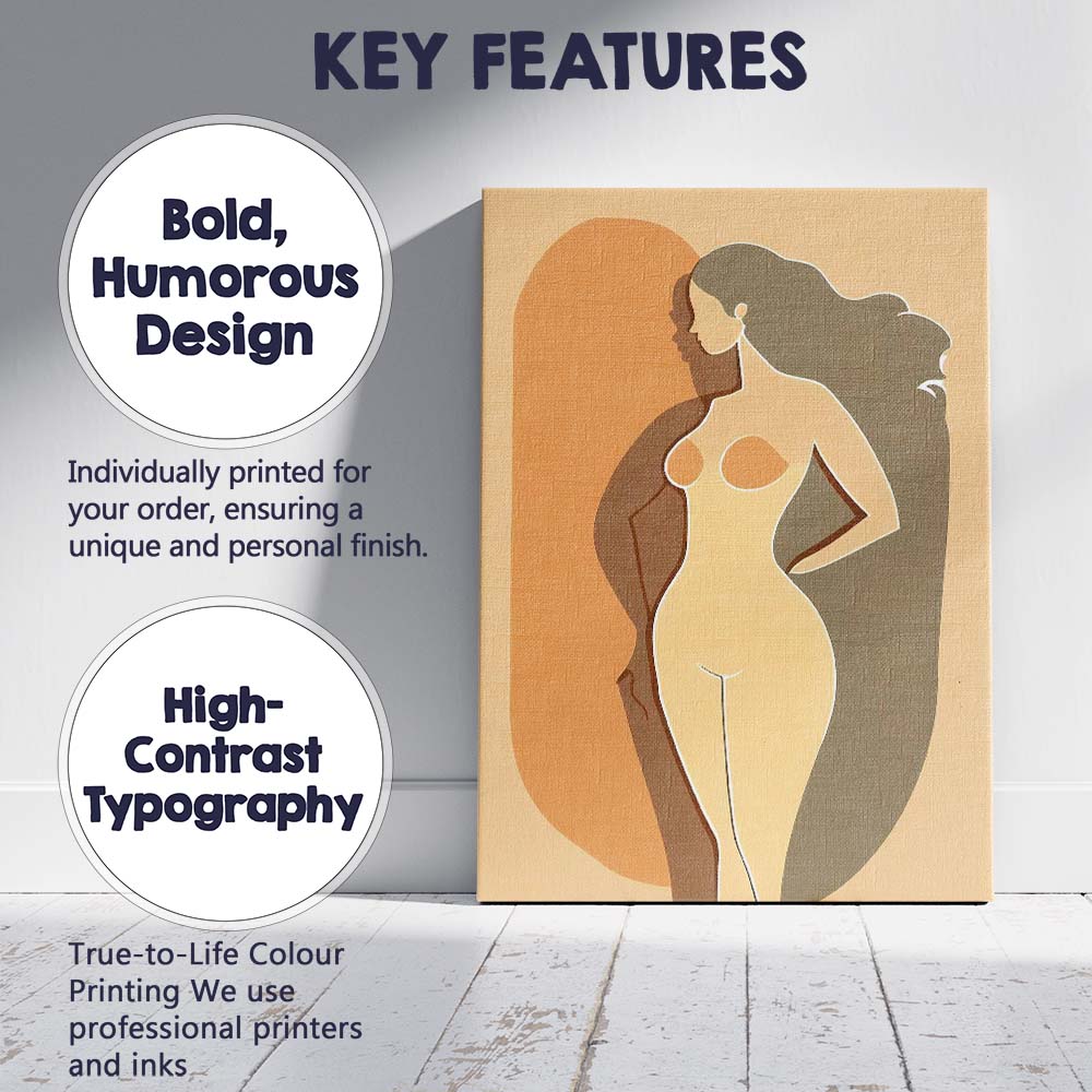 Minimalist Nude Female Side Profile Abstract Silhouette Canvas Wall Art Print Decor Picture Ready to Hang