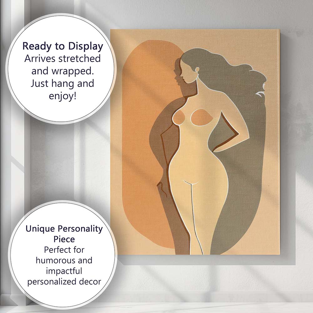 Minimalist Nude Female Side Profile Abstract Silhouette Canvas Wall Art Print Decor Picture Ready to Hang