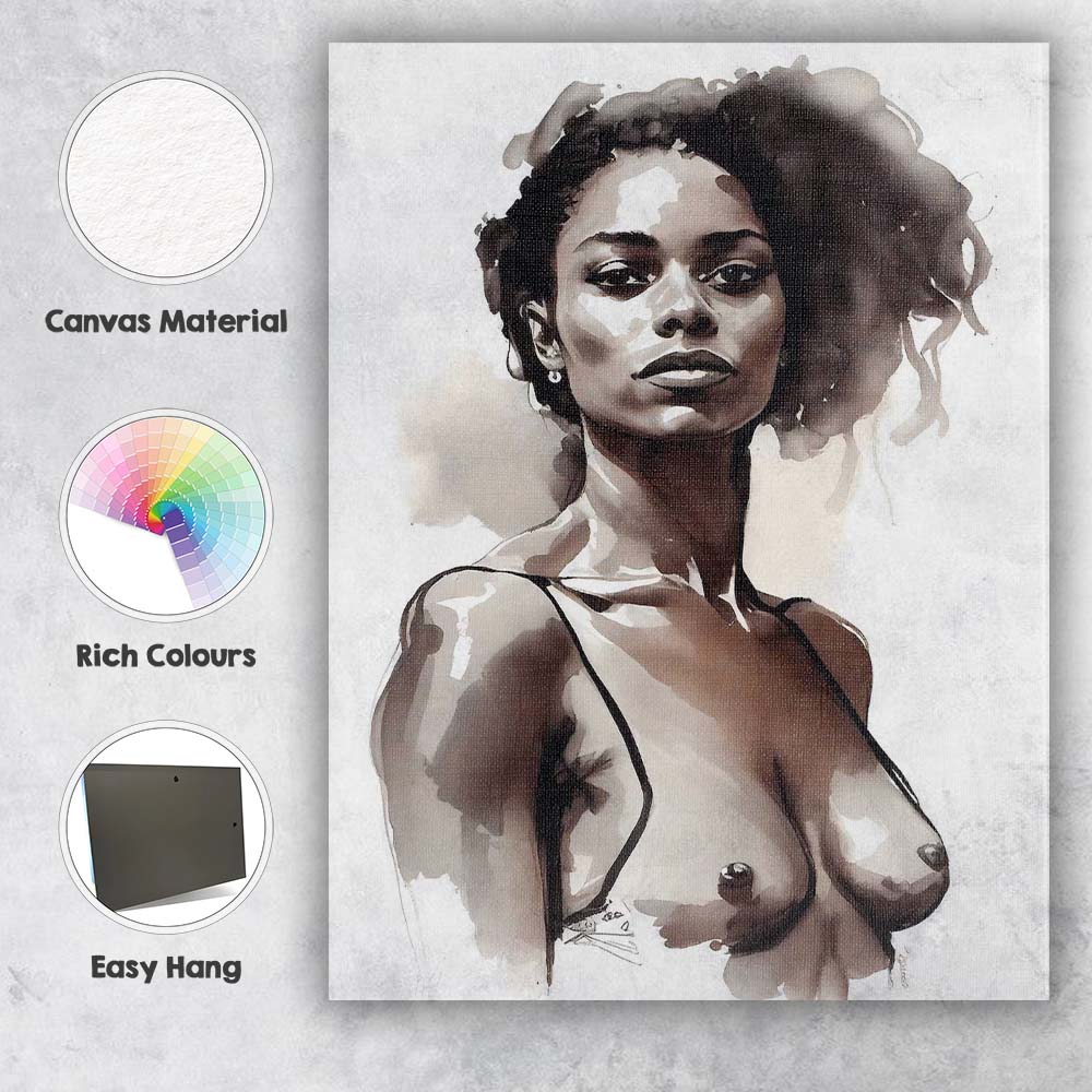 Monochrome Watercolour Female Portrait Contemporary Fashion Canvas Wall Art Print Decor Picture Ready to Hang