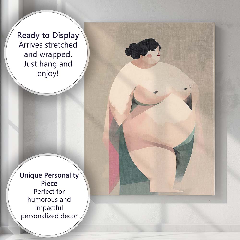 Abstract Curvy Woman Seated Modern Body Positive Illustration Canvas Wall Art Print Decor Picture Ready to Hang