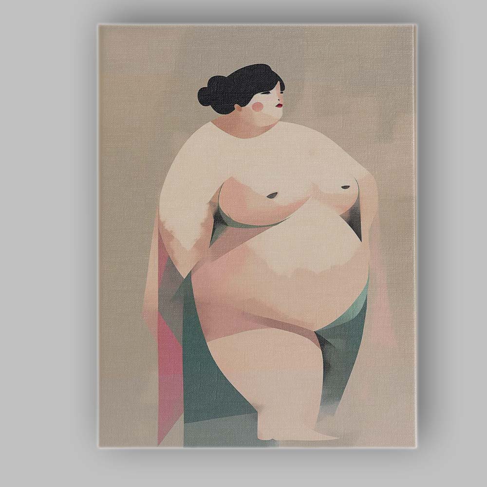 Abstract Curvy Woman Seated Modern Body Positive Illustration Canvas Wall Art Print Decor Picture Ready to Hang