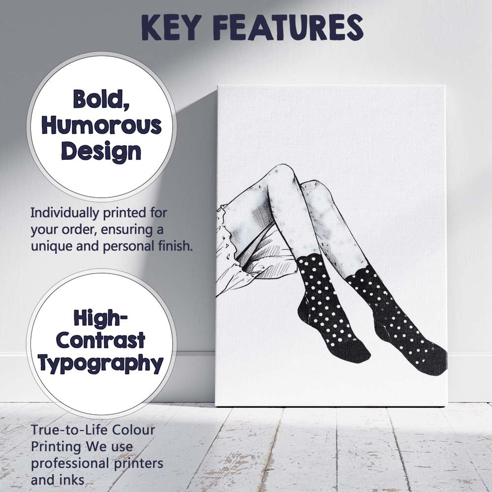 Monochrome Legs With Polka Dot Socks Fashion Illustration Canvas Wall Art Print Decor Picture Ready to Hang