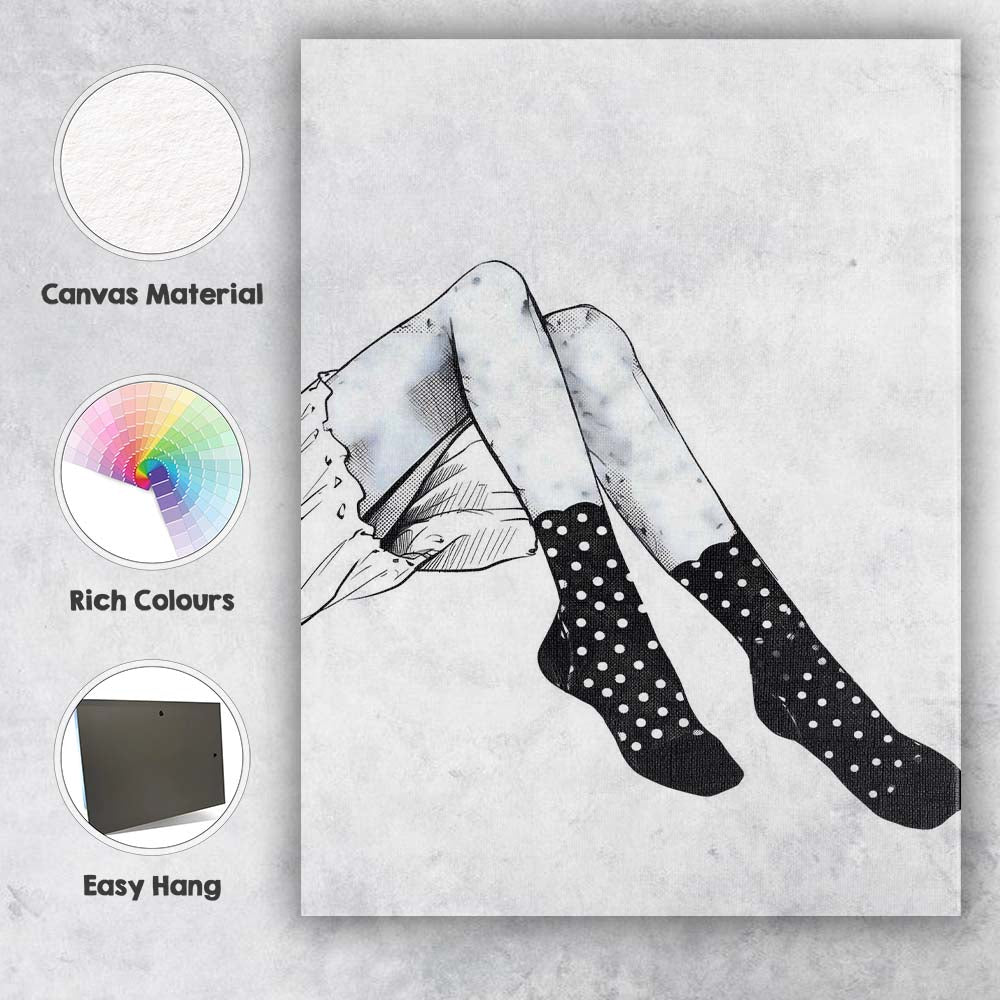 Monochrome Legs With Polka Dot Socks Fashion Illustration Canvas Wall Art Print Decor Picture Ready to Hang