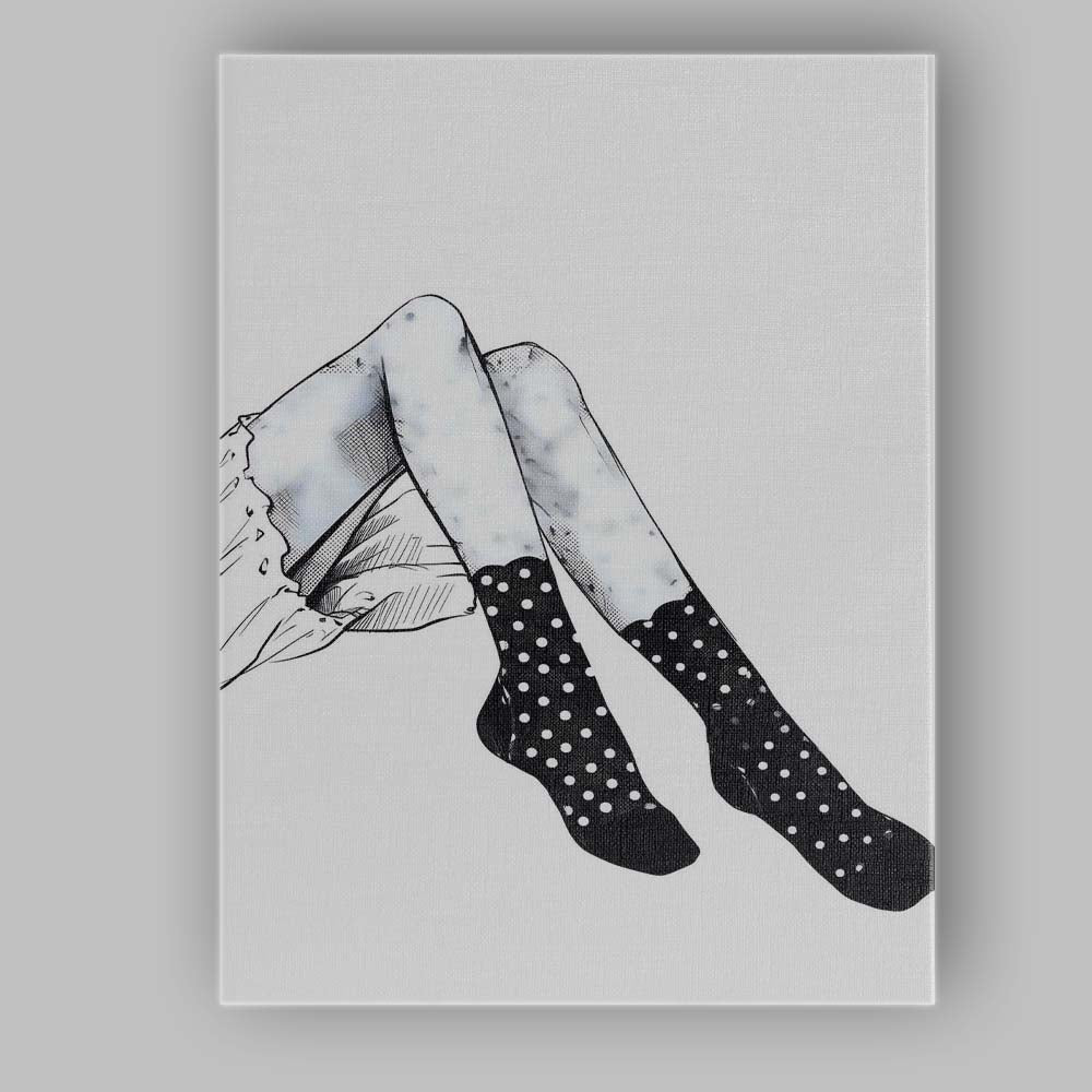 Monochrome Legs With Polka Dot Socks Fashion Illustration Canvas Wall Art Print Decor Picture Ready to Hang